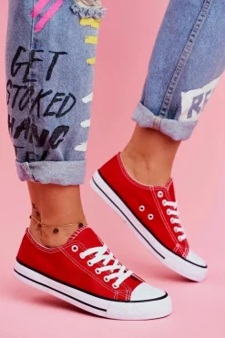 Boto Trampki Damskie Niskie*Damskie Klasyczne Trampki Czerwone Omerta Czerwony