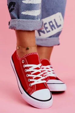 Boto Trampki Damskie Niskie*Damskie Klasyczne Trampki Czerwone Omerta Czerwony