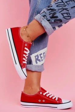 Boto Trampki Damskie Niskie*Damskie Klasyczne Trampki Czerwone Omerta Czerwony