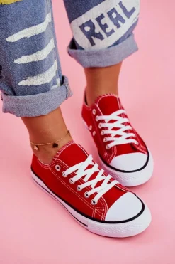 Boto Trampki Damskie Niskie*Damskie Klasyczne Trampki Czerwone Omerta Czerwony