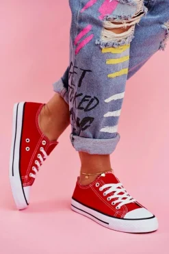 Boto Trampki Damskie Niskie*Damskie Klasyczne Trampki Czerwone Omerta Czerwony