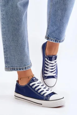 Clearance Boto Damskie Klasyczne Trampki Granatowe Ecoma Niebieski