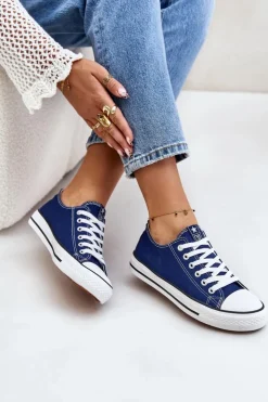 Clearance Boto Damskie Klasyczne Trampki Granatowe Ecoma Niebieski