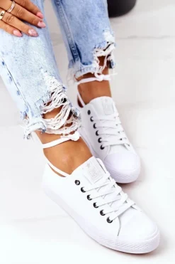 Hot Evento Damskie Klasyczne Trampki Białe Ze Srebrnymi Oczkami Ecoma