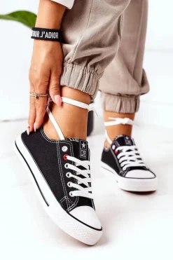 Damskie Evento Damskie Klasyczne Trampki Czarne Z Białą Podeszwą Ecoma