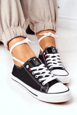 Damskie Evento Damskie Klasyczne Trampki Czarne Z Białą Podeszwą Ecoma