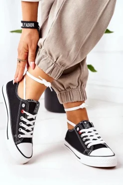 Damskie Evento Damskie Klasyczne Trampki Czarne Z Białą Podeszwą Ecoma