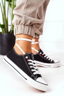 Damskie Evento Damskie Klasyczne Trampki Czarne Z Białą Podeszwą Ecoma