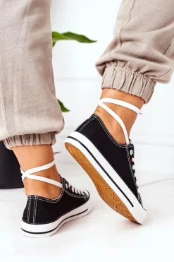 Damskie Evento Damskie Klasyczne Trampki Czarne Z Białą Podeszwą Ecoma