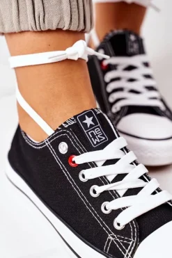 Damskie Evento Damskie Klasyczne Trampki Czarne Z Białą Podeszwą Ecoma