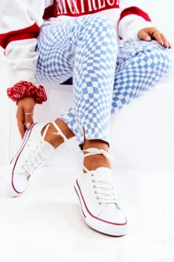 Boto Trampki Damskie Niskie*Damskie Klasyczne Trampki Białe Z Czerwonym Paskiem Omerta Biały