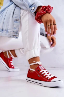 Cross Jeans Trampki Damskie Cross Jeans|Trampki Damskie Niskie*Damskie Klasyczne Trampki JJ2R4010C Czerwone Czerwony