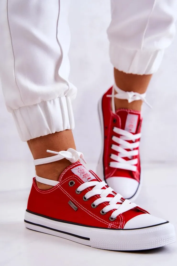 Cross Jeans Trampki Damskie Cross Jeans|Trampki Damskie Niskie*Damskie Klasyczne Trampki JJ2R4010C Czerwone Czerwony