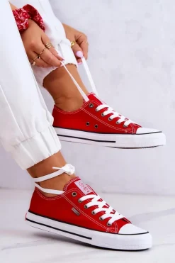 Cross Jeans Trampki Damskie Cross Jeans|Trampki Damskie Niskie*Damskie Klasyczne Trampki JJ2R4010C Czerwone Czerwony