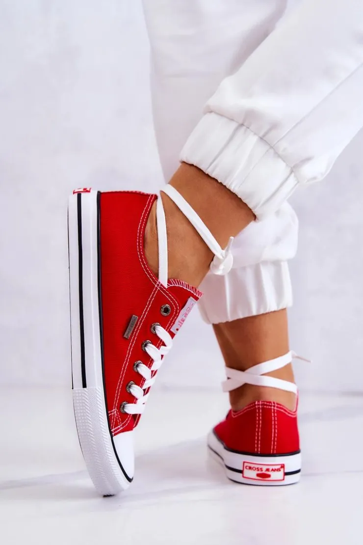 Cross Jeans Trampki Damskie Cross Jeans|Trampki Damskie Niskie*Damskie Klasyczne Trampki JJ2R4010C Czerwone Czerwony