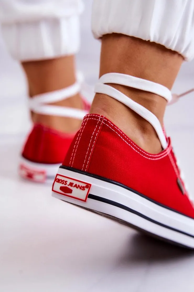 Cross Jeans Trampki Damskie Cross Jeans|Trampki Damskie Niskie*Damskie Klasyczne Trampki JJ2R4010C Czerwone Czerwony