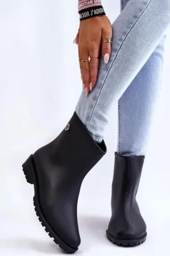 Boto Damskie Klasyczne Wsuwane Kalosze Czarne Floriana