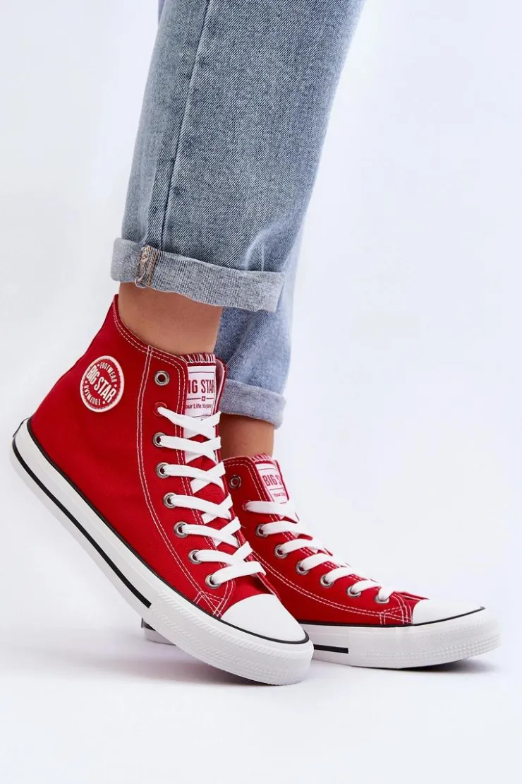 Big Star Shoes Trampki Damskie Big Star|Trampki Damskie Wysokie*Damskie Klasyczne Wysokie Trampki Big Star T274024 Czerwone