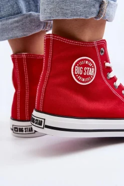 Big Star Shoes Trampki Damskie Big Star|Trampki Damskie Wysokie*Damskie Klasyczne Wysokie Trampki Big Star T274024 Czerwone
