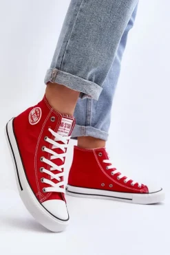 Big Star Shoes Trampki Damskie Big Star|Trampki Damskie Wysokie*Damskie Klasyczne Wysokie Trampki Big Star T274024 Czerwone