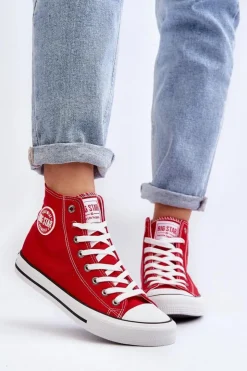 Big Star Shoes Trampki Damskie Big Star|Trampki Damskie Wysokie*Damskie Klasyczne Wysokie Trampki Big Star T274024 Czerwone