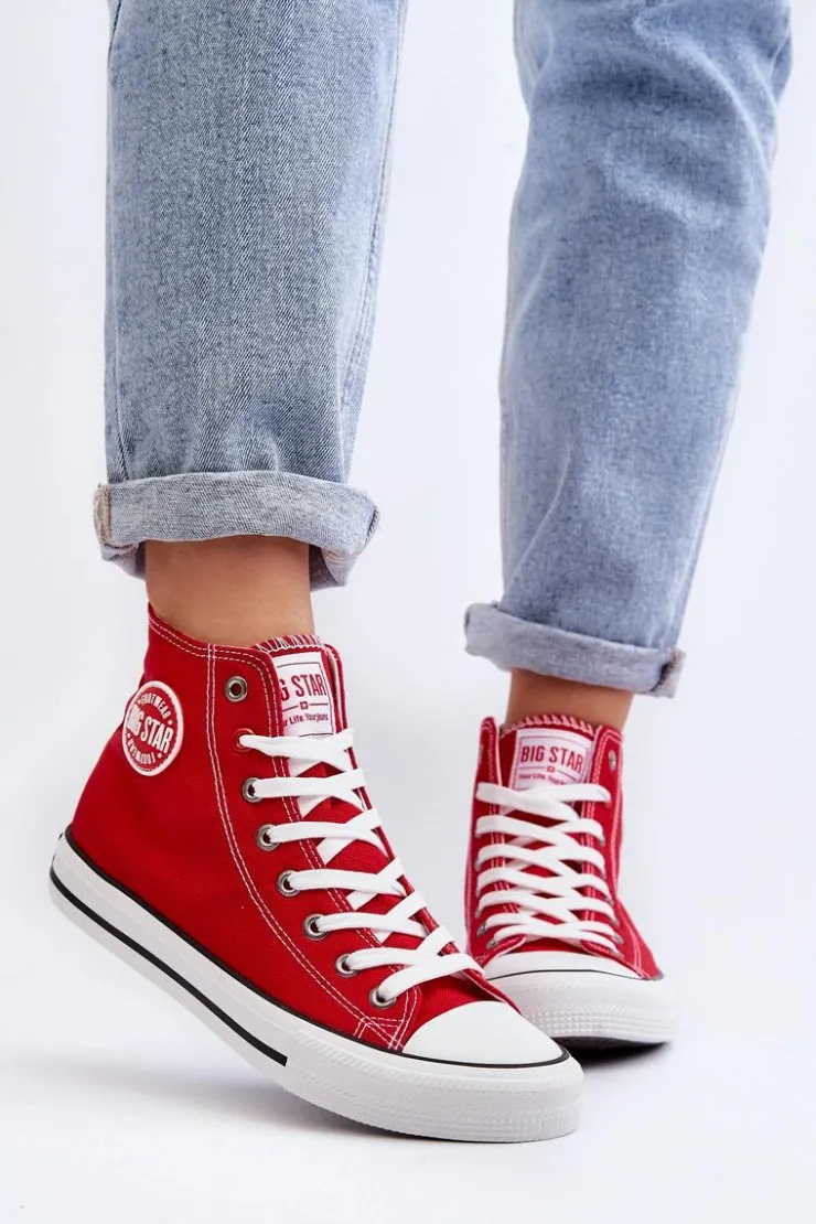 Big Star Shoes Trampki Damskie Big Star|Trampki Damskie Wysokie*Damskie Klasyczne Wysokie Trampki Big Star T274024 Czerwone