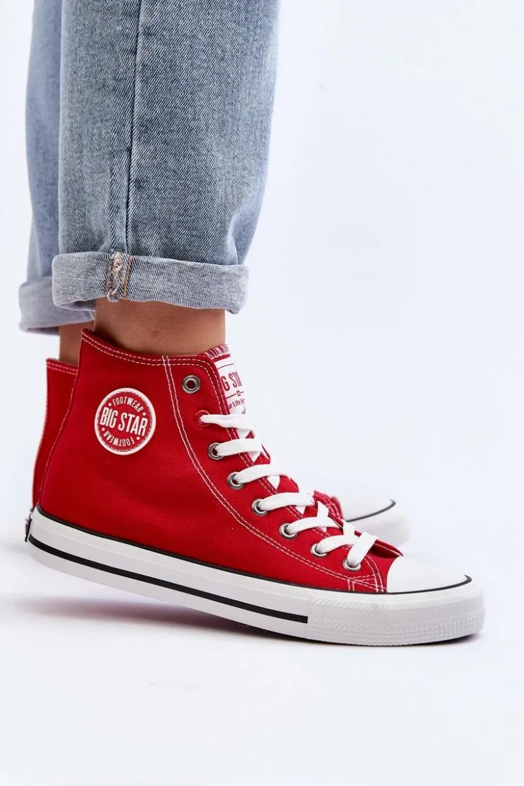 Big Star Shoes Trampki Damskie Big Star|Trampki Damskie Wysokie*Damskie Klasyczne Wysokie Trampki Big Star T274024 Czerwone