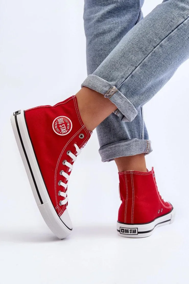 Big Star Shoes Trampki Damskie Big Star|Trampki Damskie Wysokie*Damskie Klasyczne Wysokie Trampki Big Star T274024 Czerwone