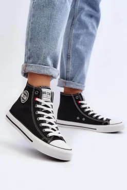 Damskie Big Star Shoes Damskie Klasyczne Wysokie Trampki Big Star T274027 Czarne