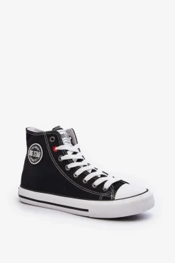 Damskie Big Star Shoes Damskie Klasyczne Wysokie Trampki Big Star T274027 Czarne