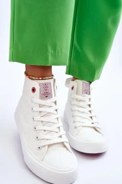 Discount Cross Jeans Damskie Klasyczne Wysokie Trampki LL2R4086C Białe Biały