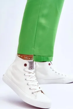 Discount Cross Jeans Damskie Klasyczne Wysokie Trampki LL2R4086C Białe Biały