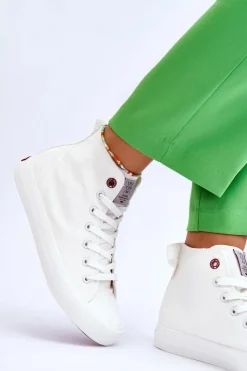 Discount Cross Jeans Damskie Klasyczne Wysokie Trampki LL2R4086C Białe Biały