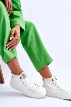 Discount Cross Jeans Damskie Klasyczne Wysokie Trampki LL2R4086C Białe Biały