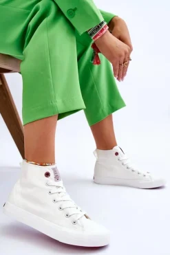 Discount Cross Jeans Damskie Klasyczne Wysokie Trampki LL2R4086C Białe Biały