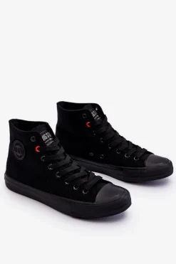 Big Star Shoes Trampki Damskie Big Star|Trampki Damskie Wysokie*Damskie Klasyczne Wysokie Trampki Big Star T274033 Czarne Czarny