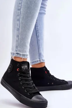 Big Star Shoes Trampki Damskie Big Star|Trampki Damskie Wysokie*Damskie Klasyczne Wysokie Trampki Big Star T274033 Czarne Czarny