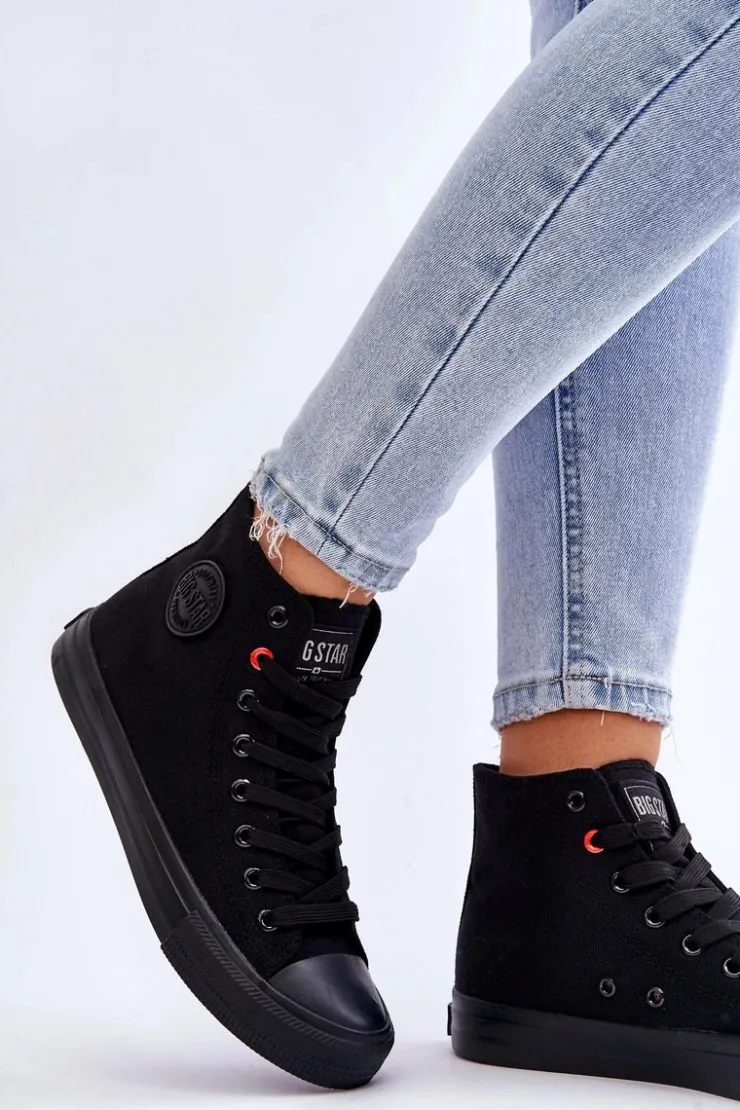 Big Star Shoes Trampki Damskie Big Star|Trampki Damskie Wysokie*Damskie Klasyczne Wysokie Trampki Big Star T274033 Czarne Czarny