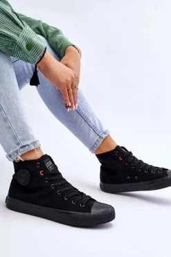 Big Star Shoes Trampki Damskie Big Star|Trampki Damskie Wysokie*Damskie Klasyczne Wysokie Trampki Big Star T274033 Czarne Czarny