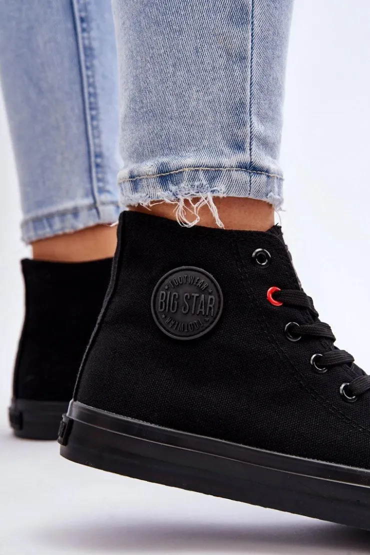 Big Star Shoes Trampki Damskie Big Star|Trampki Damskie Wysokie*Damskie Klasyczne Wysokie Trampki Big Star T274033 Czarne Czarny