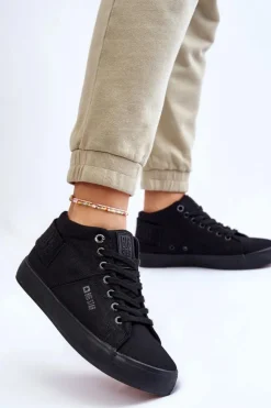 Big Star Shoes Trampki Damskie Big Star|Trampki Damskie Wysokie*Damskie Klasyczne Wysokie Trampki Big Star LL274001 Czarne Czarny