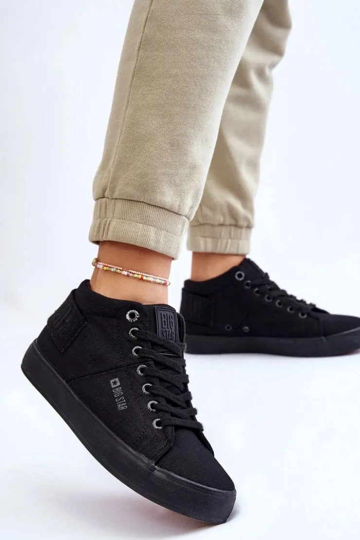 Big Star Shoes Trampki Damskie Big Star|Trampki Damskie Wysokie*Damskie Klasyczne Wysokie Trampki Big Star LL274001 Czarne Czarny
