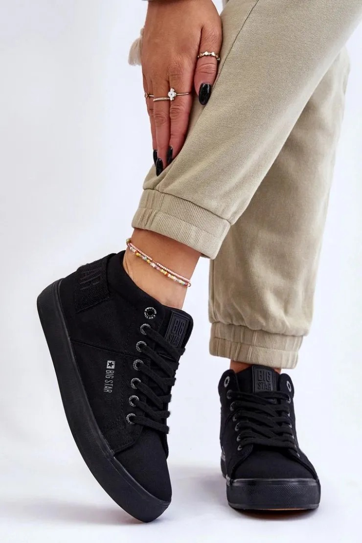 Big Star Shoes Trampki Damskie Big Star|Trampki Damskie Wysokie*Damskie Klasyczne Wysokie Trampki Big Star LL274001 Czarne Czarny