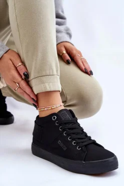 Big Star Shoes Trampki Damskie Big Star|Trampki Damskie Wysokie*Damskie Klasyczne Wysokie Trampki Big Star LL274001 Czarne Czarny