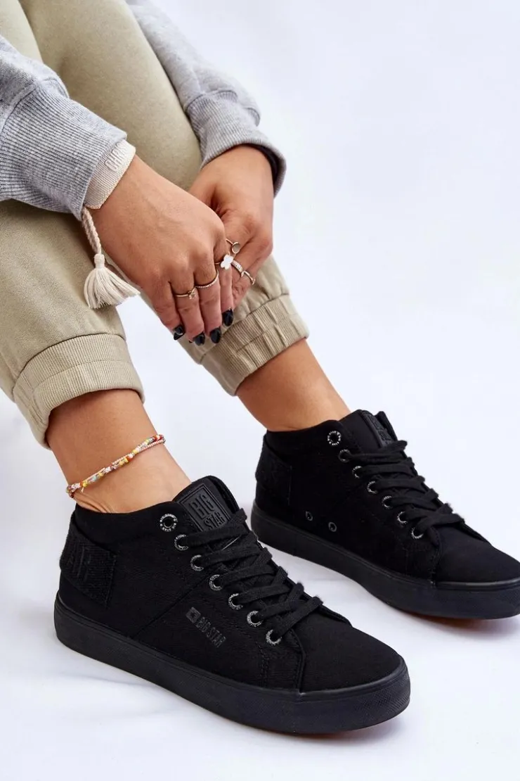 Big Star Shoes Trampki Damskie Big Star|Trampki Damskie Wysokie*Damskie Klasyczne Wysokie Trampki Big Star LL274001 Czarne Czarny