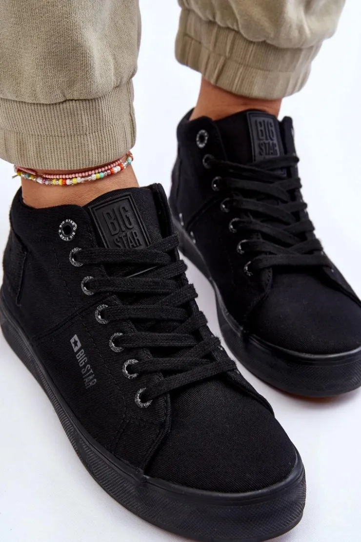 Big Star Shoes Trampki Damskie Big Star|Trampki Damskie Wysokie*Damskie Klasyczne Wysokie Trampki Big Star LL274001 Czarne Czarny