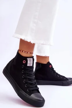 Cross Jeans Trampki Damskie Cross Jeans|Trampki Damskie Wysokie*Damskie Klasyczne Wysokie Trampki LL2R4088C Czarne Czarny