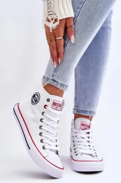 Damskie Big Star Shoes Damskie Klasyczne Wysokie Trampki Big Star T274026 Białe