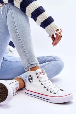 Damskie Big Star Shoes Damskie Klasyczne Wysokie Trampki Big Star T274026 Białe