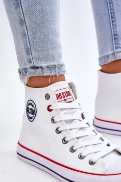 Damskie Big Star Shoes Damskie Klasyczne Wysokie Trampki Big Star T274026 Białe